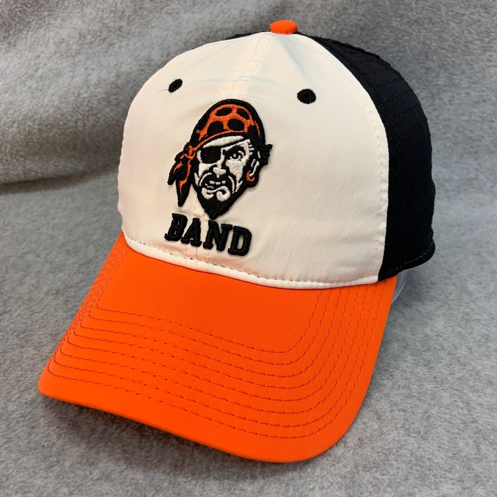 Pirate Band Mascot Mens White Orange The Game Adjustable Mesh Back Hat OSFM